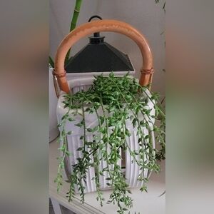 Parmentier Pottery Jim & Shirl NC Hand Woven Gray Berry Basket Bamboo Handle